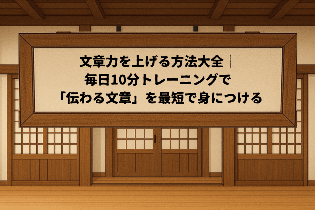 文章力を上げる方法大全|毎日10分トレーニングで「伝わる文章」を最短で身につけるという記事のタイトルが表示されたトップ画像